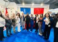 La presidente de la CCRDI, Nancy Polanco, junto a la comisión de comercio en Feria Milano BIT 2025