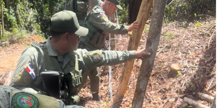 Miembros del Servicio Nacional de Protección Ambiental destruyen cerca ilegal en loma Managua